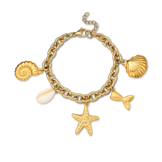 Ocean Shell Starfish and Mermaid Tail Charm Bracelet