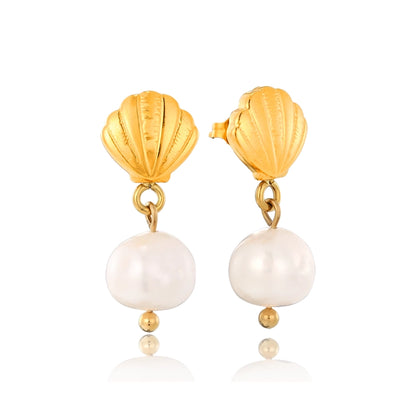Shell Freshwater Pearl Drop Earrings
