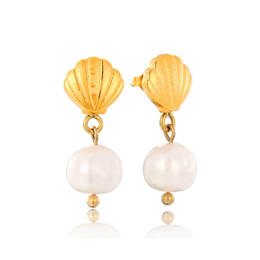 Shell Freshwater Pearl Drop Earrings