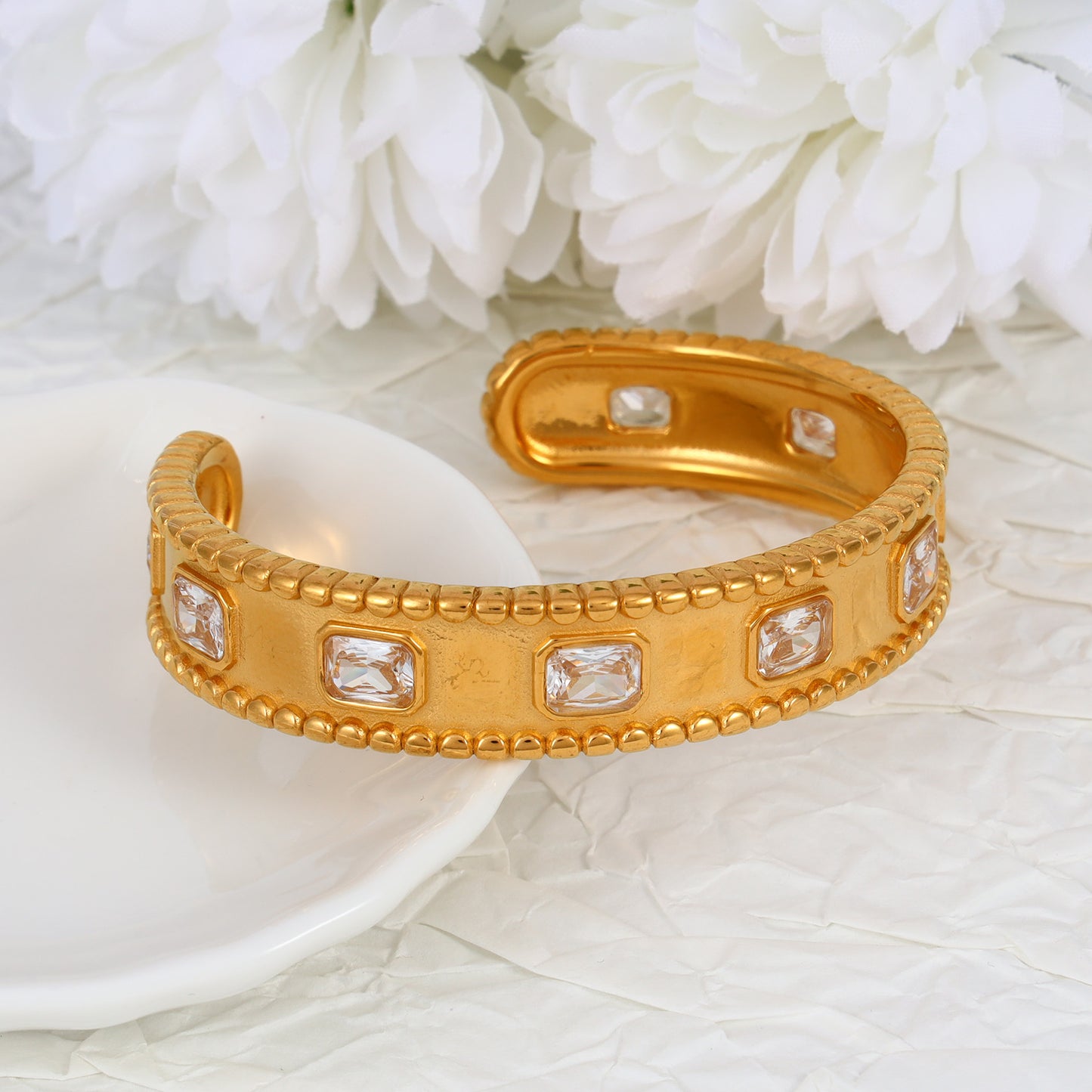 Quadrilateral Zircon Cuff Bracelet