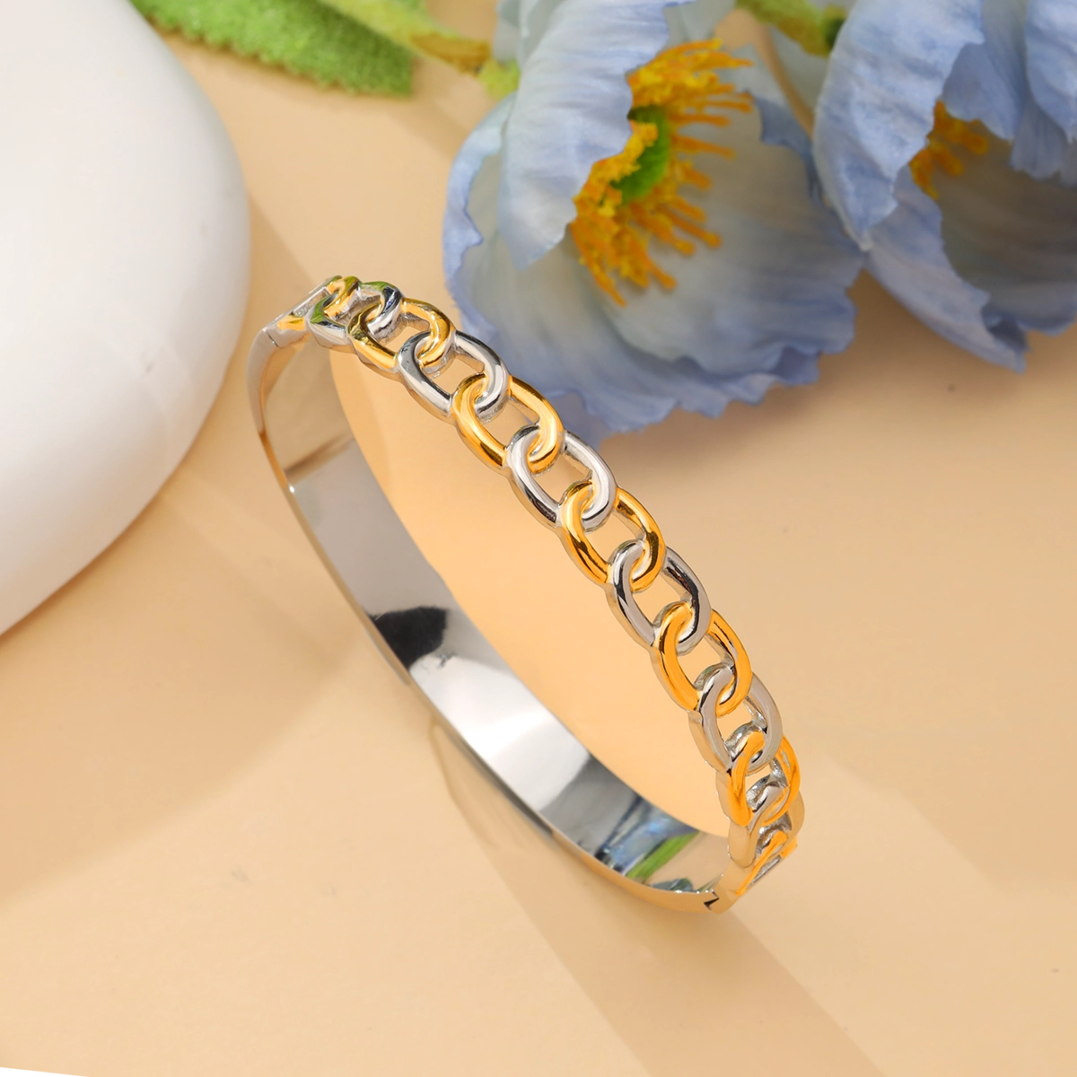 Two Tone Chain Link Bracelet Bangle