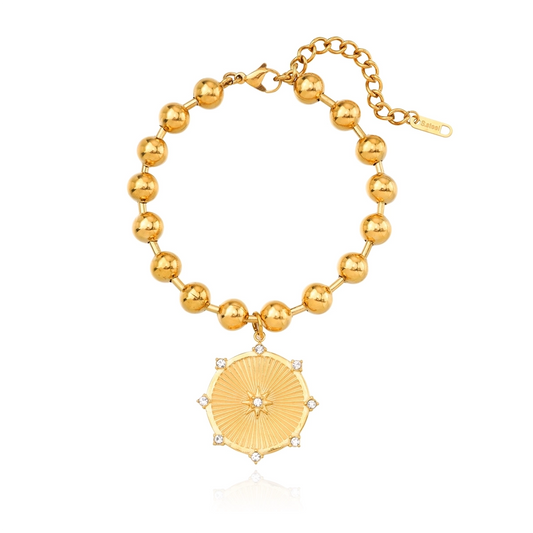 Compass Pendant Bead Chain Bracelet