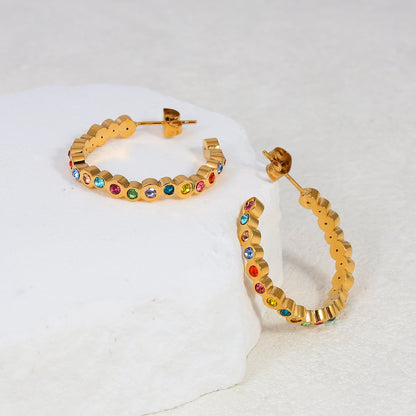 Rainbow Multi-Colored Gemstone Hoop Earrings