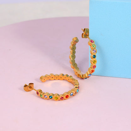 Rainbow Multi-Colored Gemstone Hoop Earrings