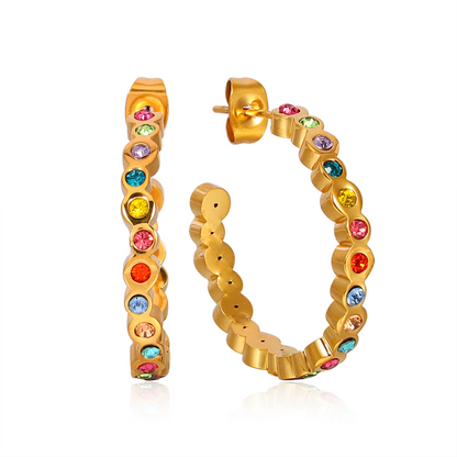 Rainbow Multi-Colored Gemstone Hoop Earrings