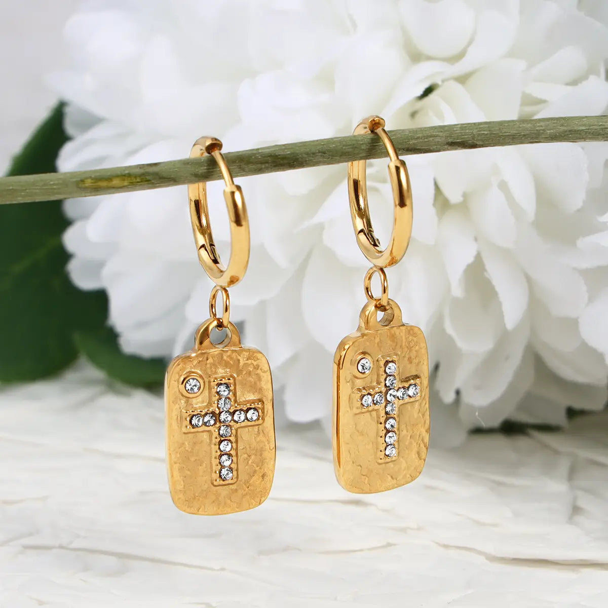 Cross Tag Hoop Earrings