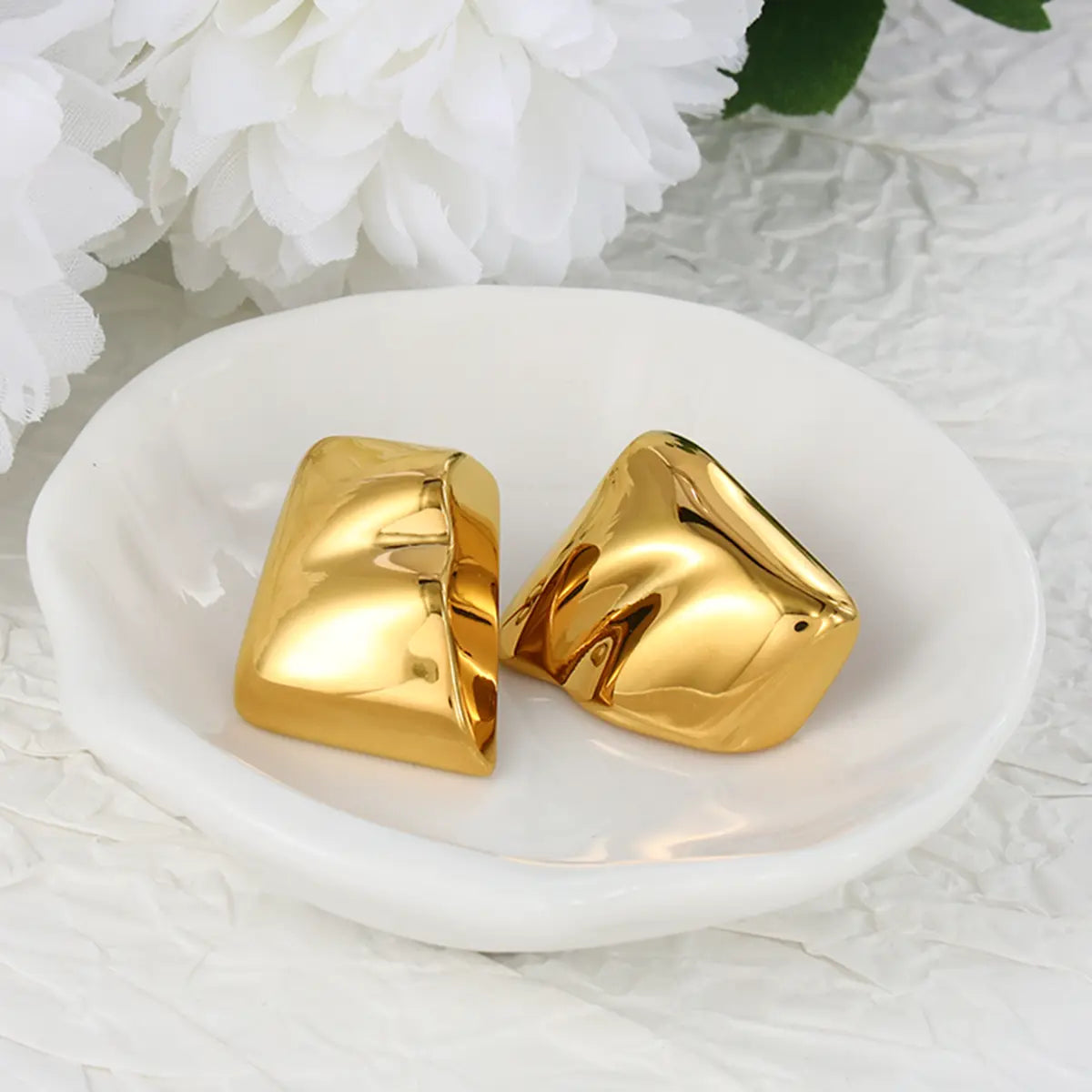 Glossy Irregular Geometric Gold Earrings