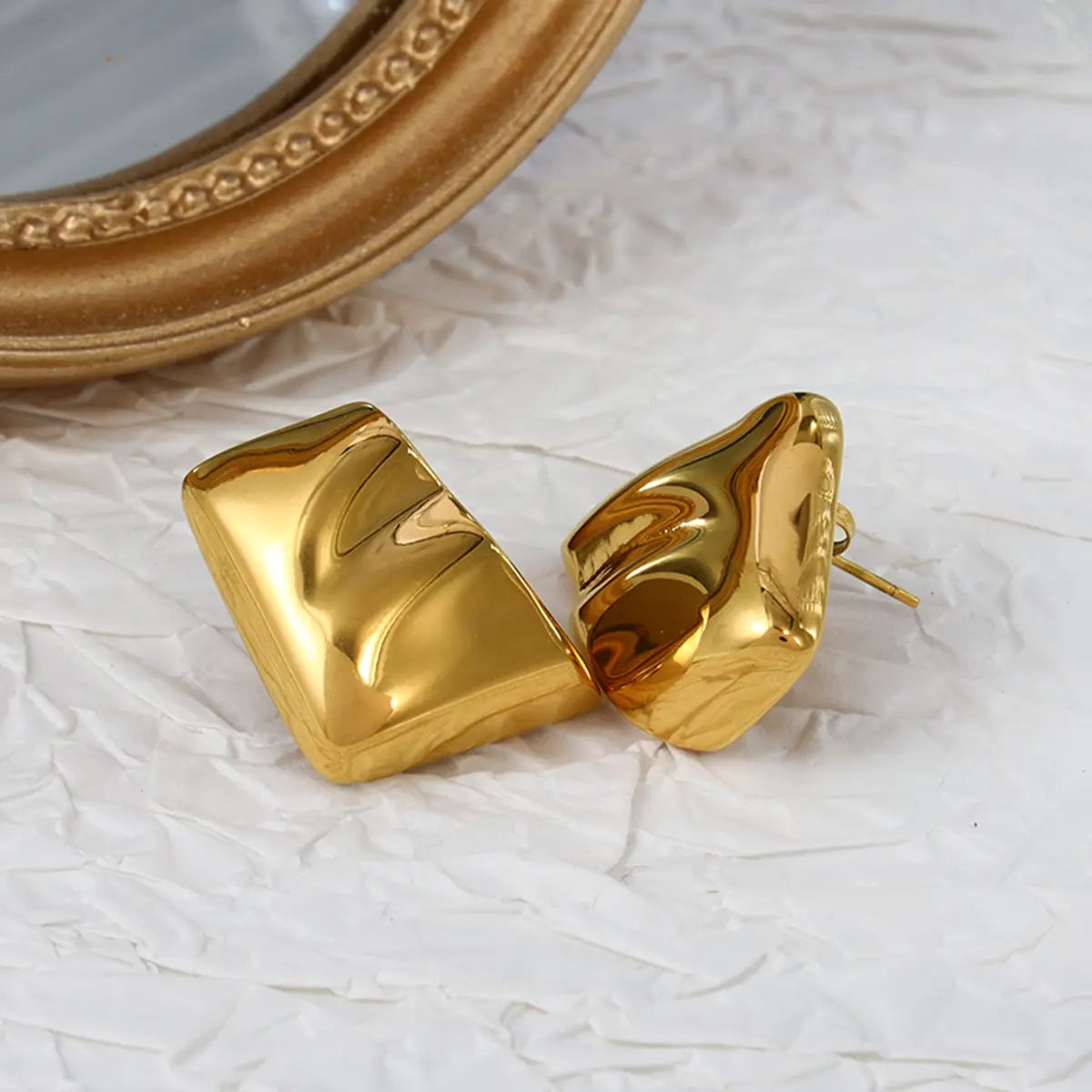 Glossy Irregular Geometric Gold Earrings