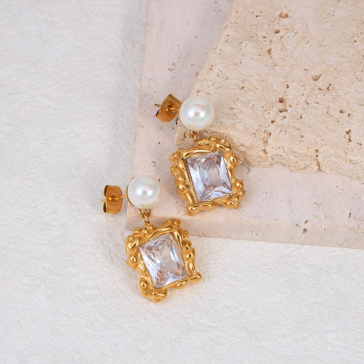 Pearl Drop Square Zirconia Earrings