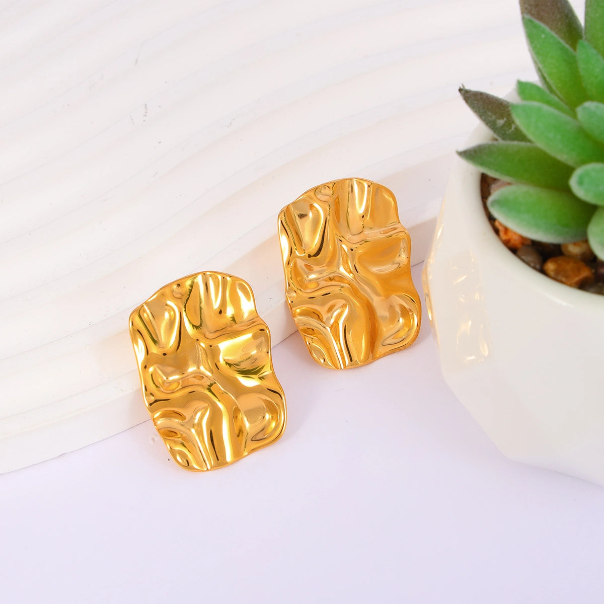 Textured Rectangle Stud Earrings