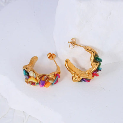 Colorful Stone Moon Shaped Earring