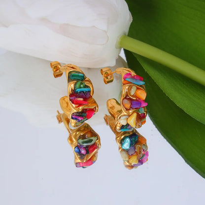 Colorful Stone Moon Shaped Earring