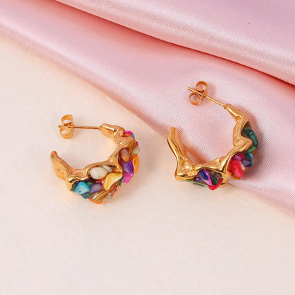 Colorful Stone Moon Shaped Earring