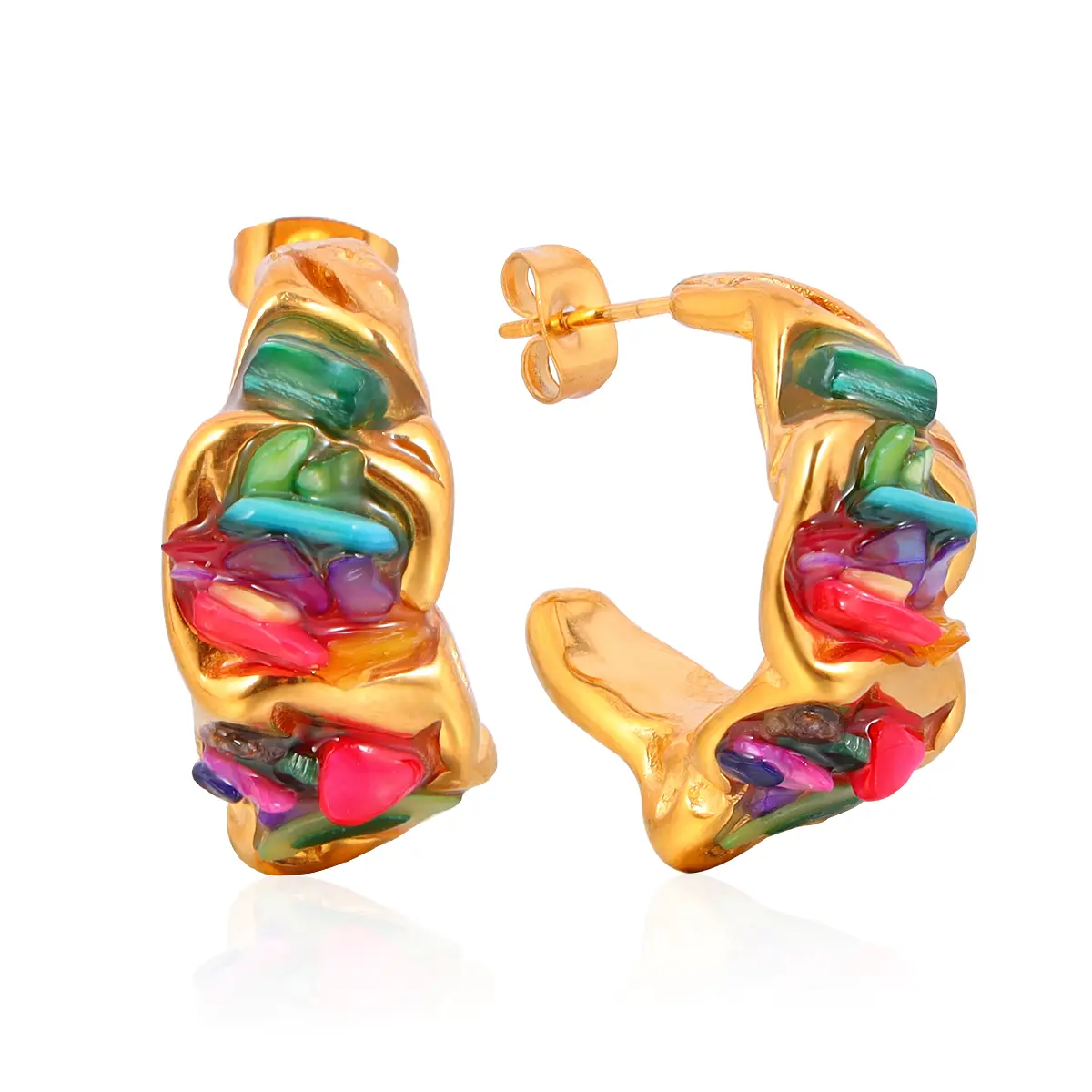 Colorful Stone Moon Shaped Earring