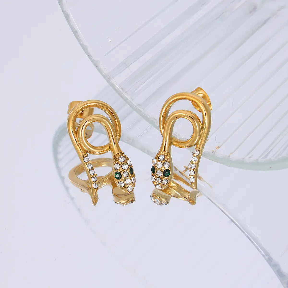 Emerald Loop Snake Stud Earrings