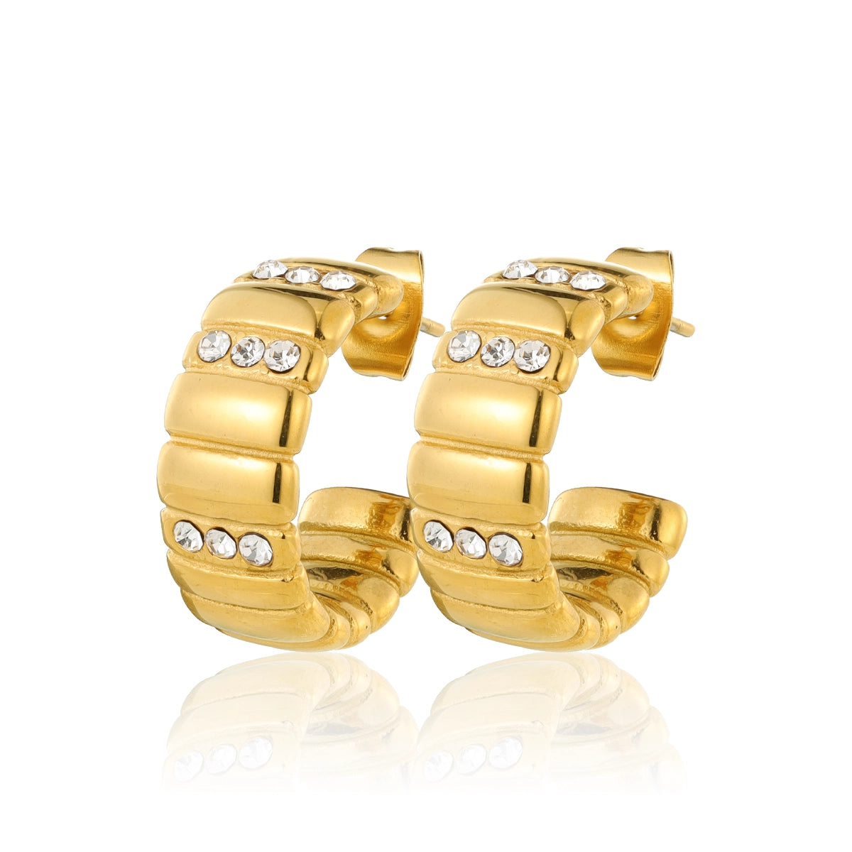 Engraved Zirconia C-Shaped Earrings