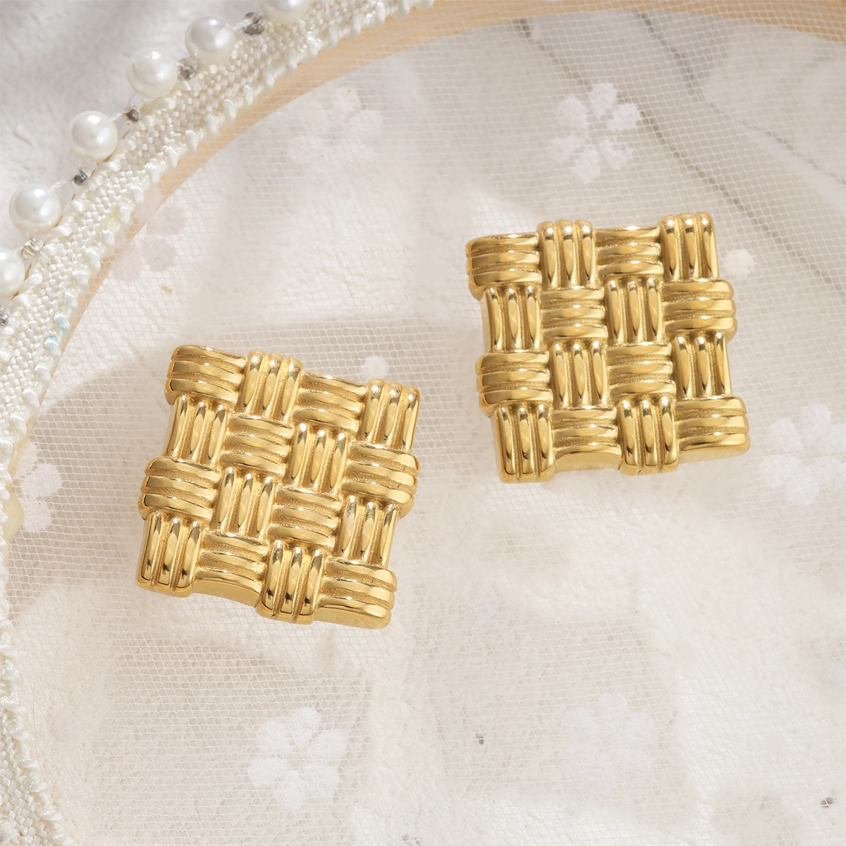 Braided Textured Square Stud Earrings