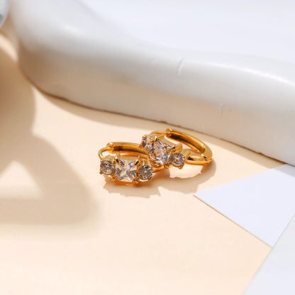 Mini Square Symmetrical Diamond Hoop Earrings