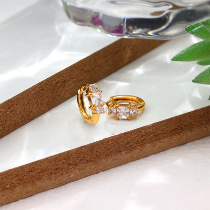 Mini Square Symmetrical Diamond Hoop Earrings