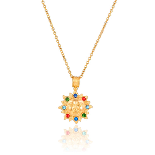 Colored Gemstone Sun Pendant Necklace