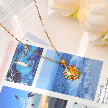 Colored Gemstone Sun Pendant Necklace
