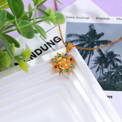 Colored Gemstone Sun Pendant Necklace