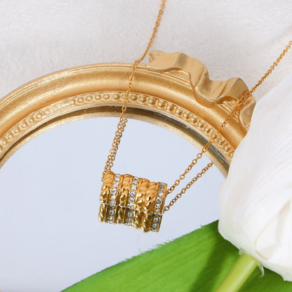 Zircon Triple Circle Pendant Necklace