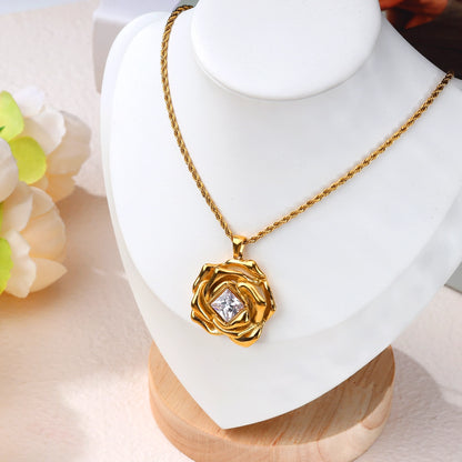 Rose Zircon Pendant Necklace
