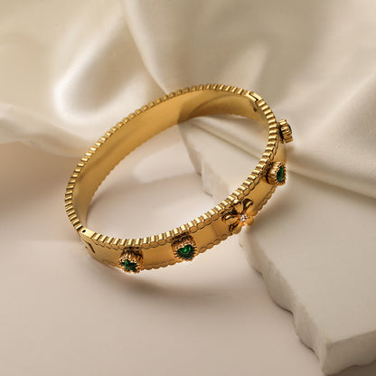 Green Geometric Zircon Cuff Bracelet