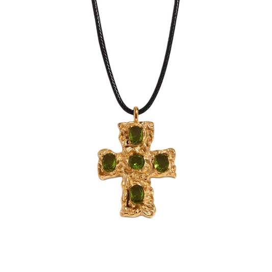 Green Diamond Cross Pendant Necklace