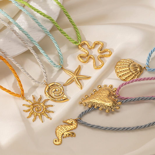 Colorful String Braided Shell And Starfish Necklace