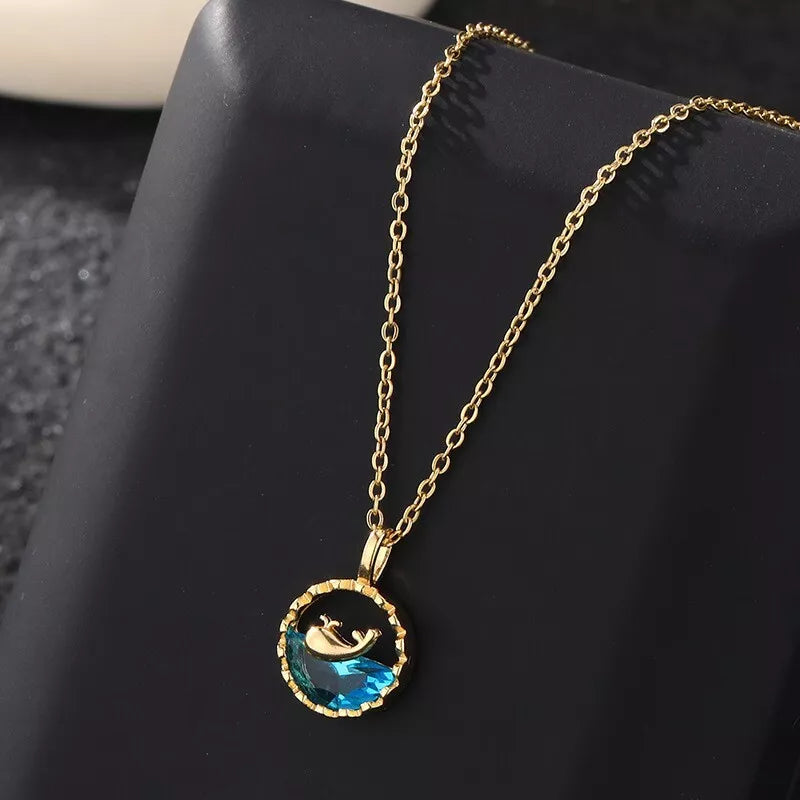 Blue Ocean Whale Pendant Necklace