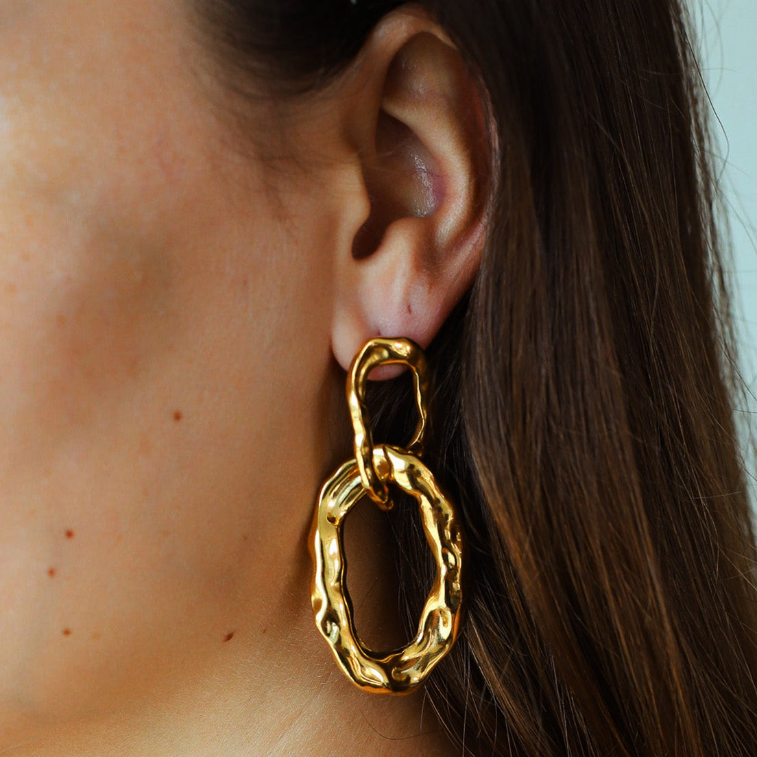 Hammered Chain Shape Drop Earrings