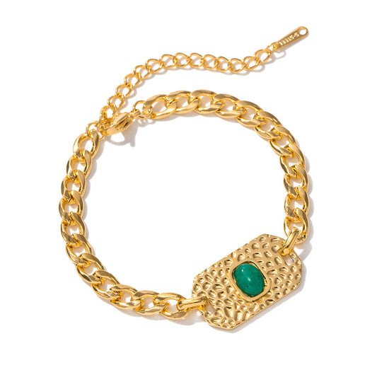 Green Malayan Jade Textured Square Chain Bracelet