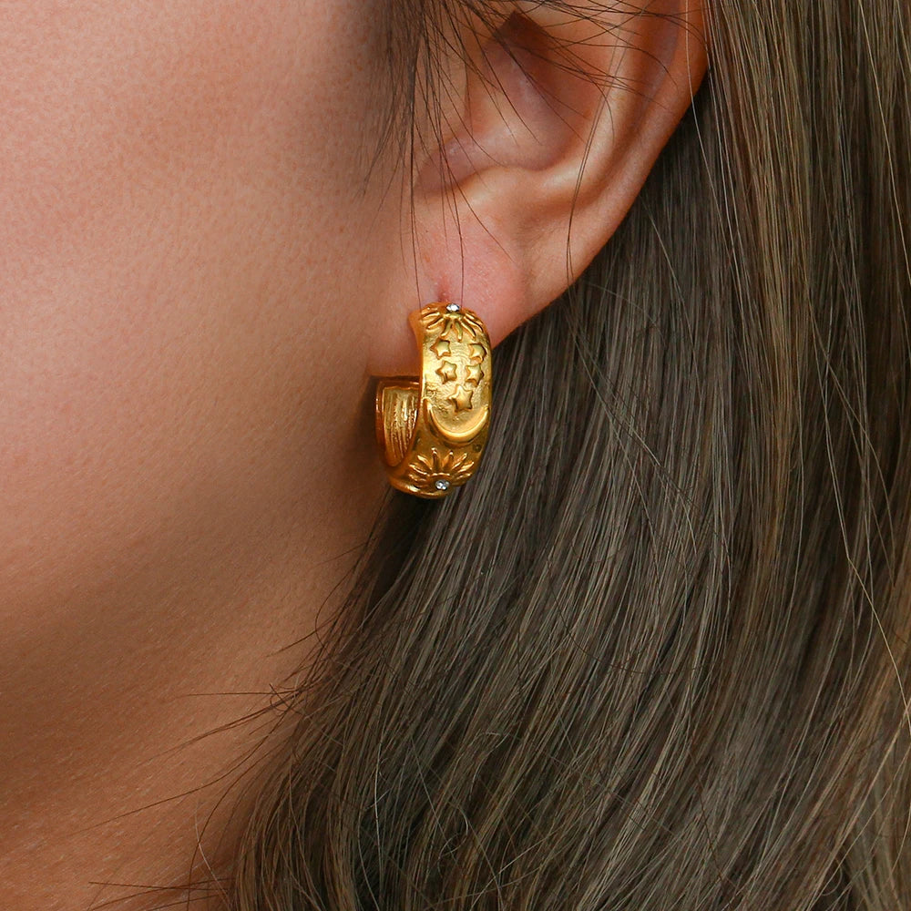 Sun & Moon Gold Hoop Stud Earrings