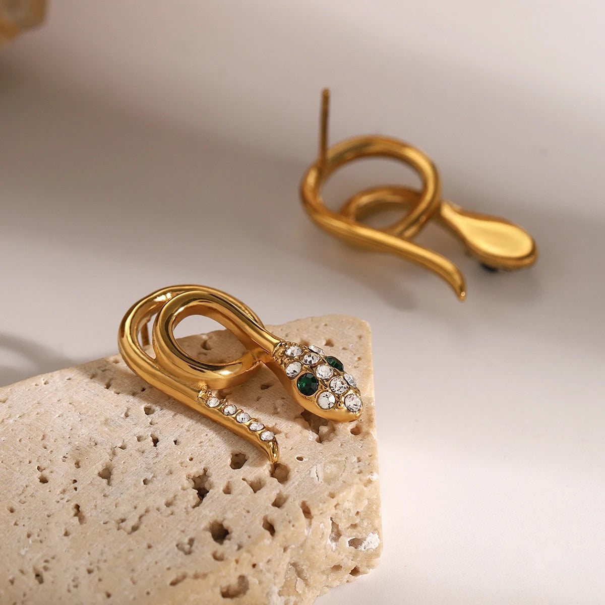 Emerald Loop Snake Stud Earrings